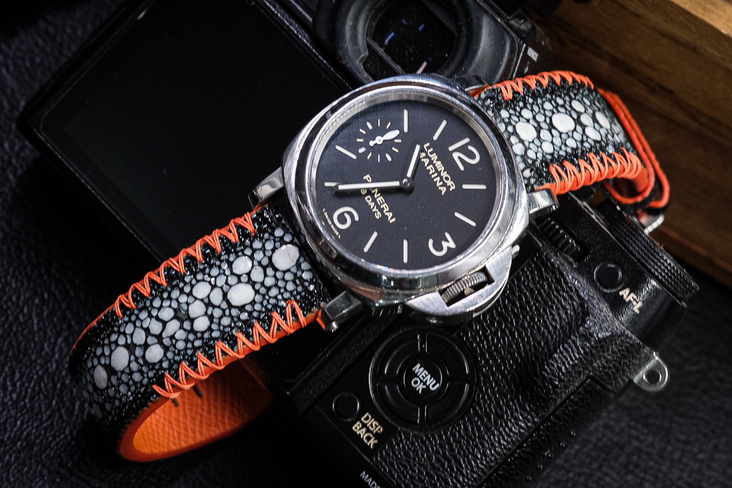 Black roay Strap With Orange Tribal Stitching For Panerai HDPAM35