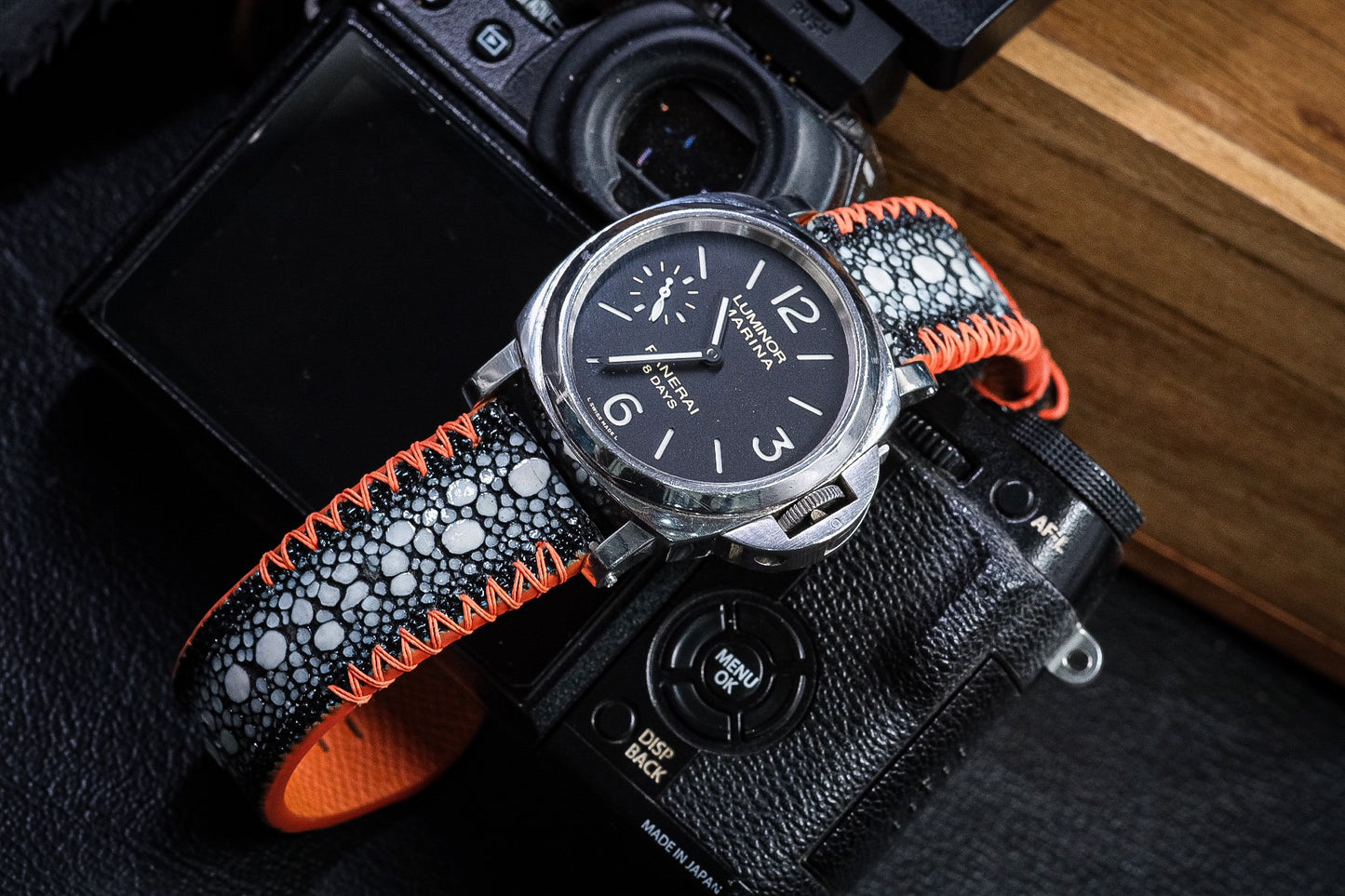 Black roay Strap With Orange Tribal Stitching For Panerai HDPAM35