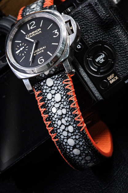 Black roay Strap With Orange Tribal Stitching For Panerai HDPAM35