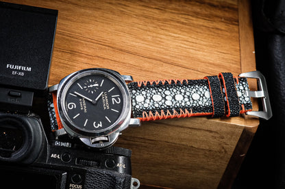 Black roay Strap With Orange Tribal Stitching For Panerai HDPAM35