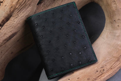 BESPOKE BLACK  OSTRICH BELLY BIFOLD MAN WALLET HDWA71