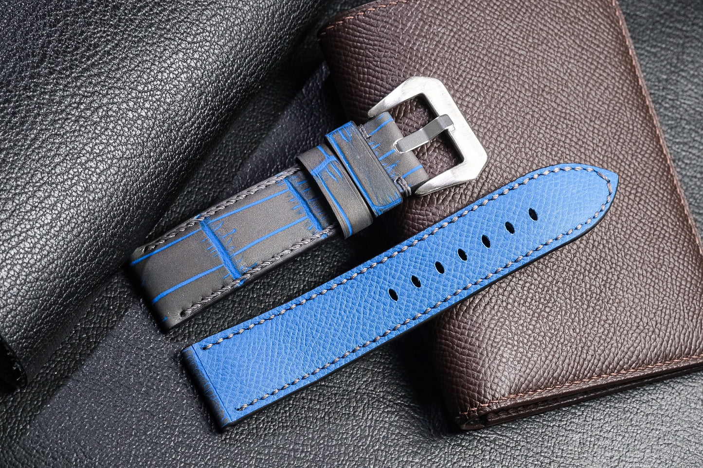 Spain Verdeveleno black crocodile with blue highlight belly skin strap HDCSNS22