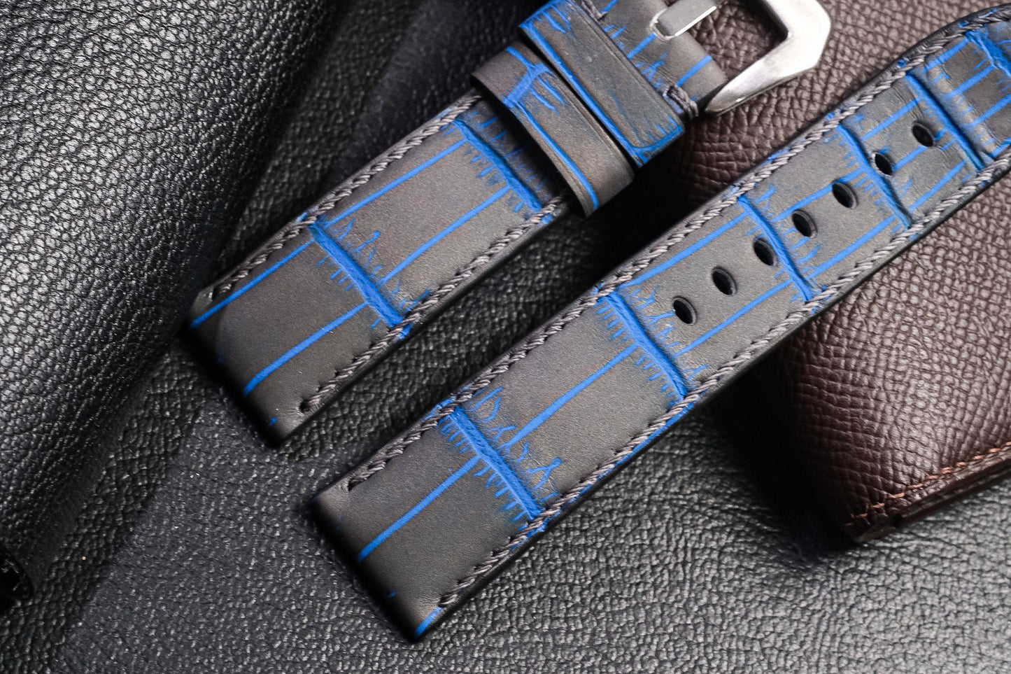 Spain Verdeveleno black crocodile with blue highlight belly skin strap HDCSNS22