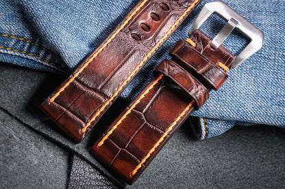 BESPOKE GENUINE HAND DYED PATINA TURQUOISE BROWN PATINA LEATHER WATCH STRAP BAND FOR PANERAI HDPAM37