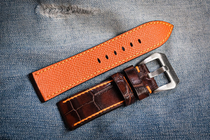 BESPOKE GENUINE HAND DYED PATINA TURQUOISE BROWN PATINA LEATHER WATCH STRAP BAND FOR PANERAI HDPAM37