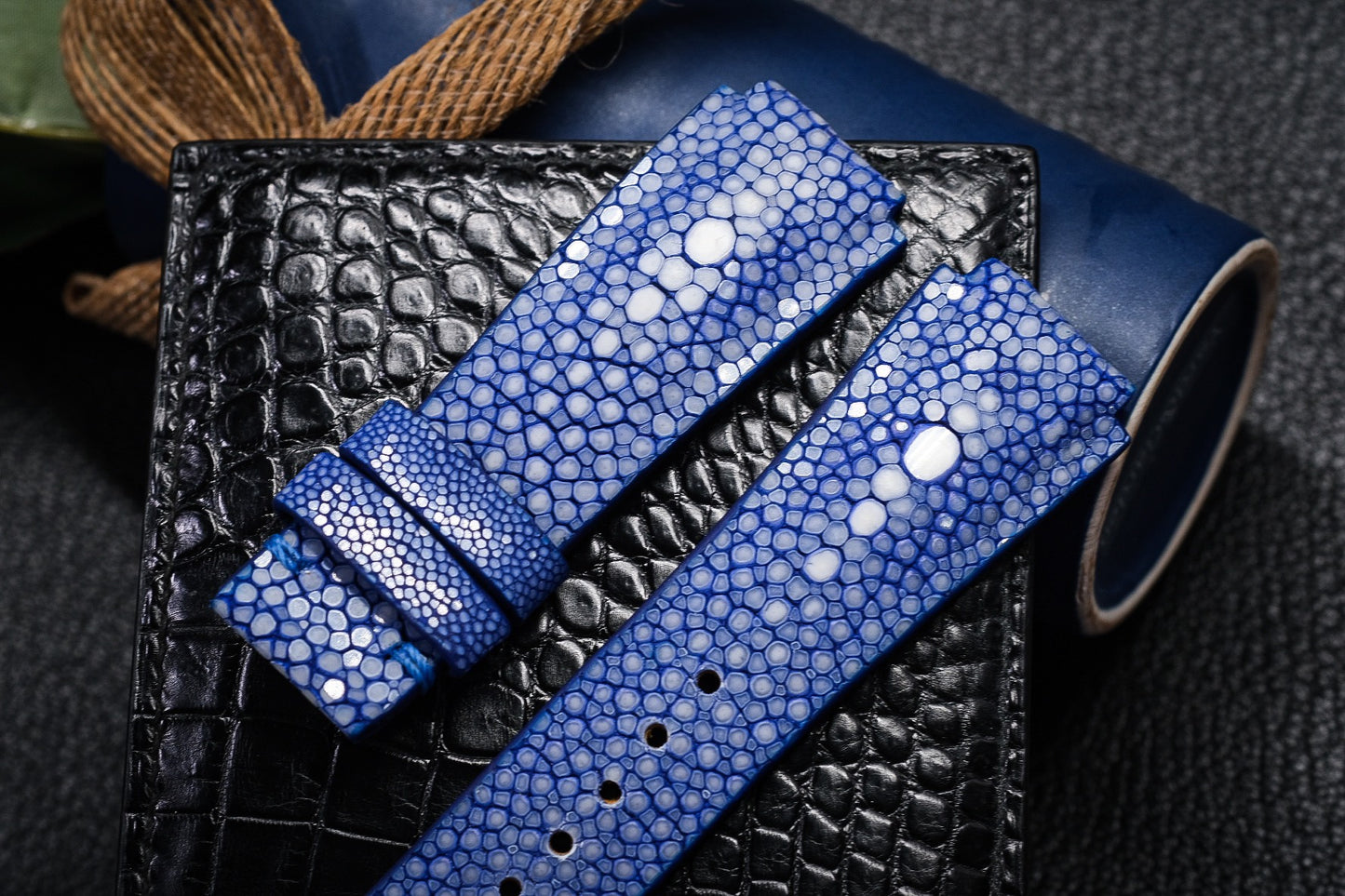 Blue double pearl stingray strap