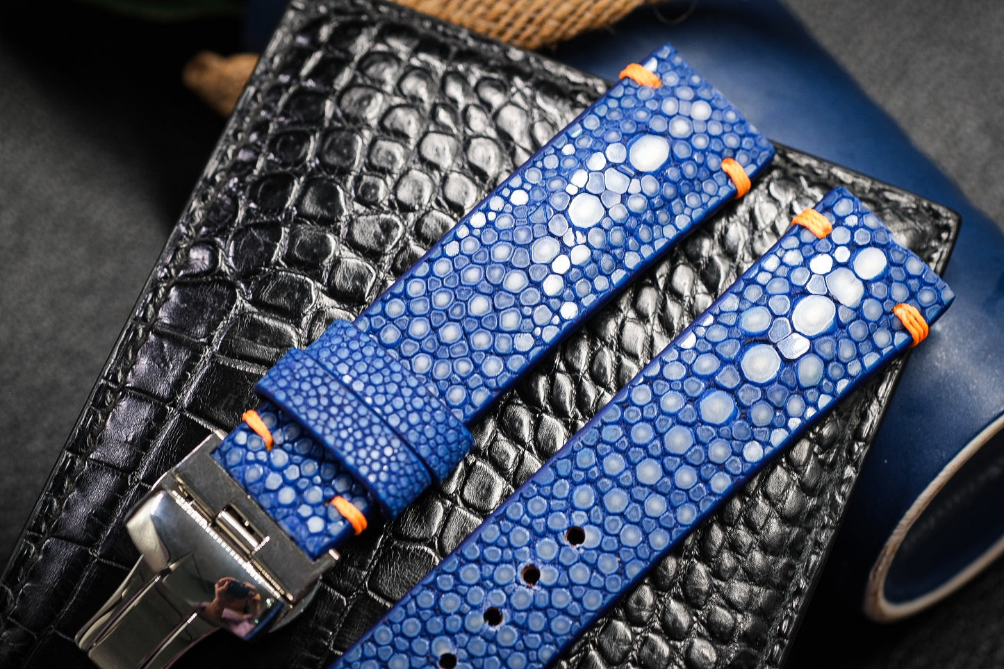 Blue double pearl stingray strap