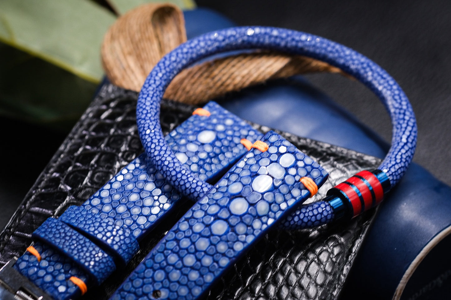 Blue double pearl stingray strap