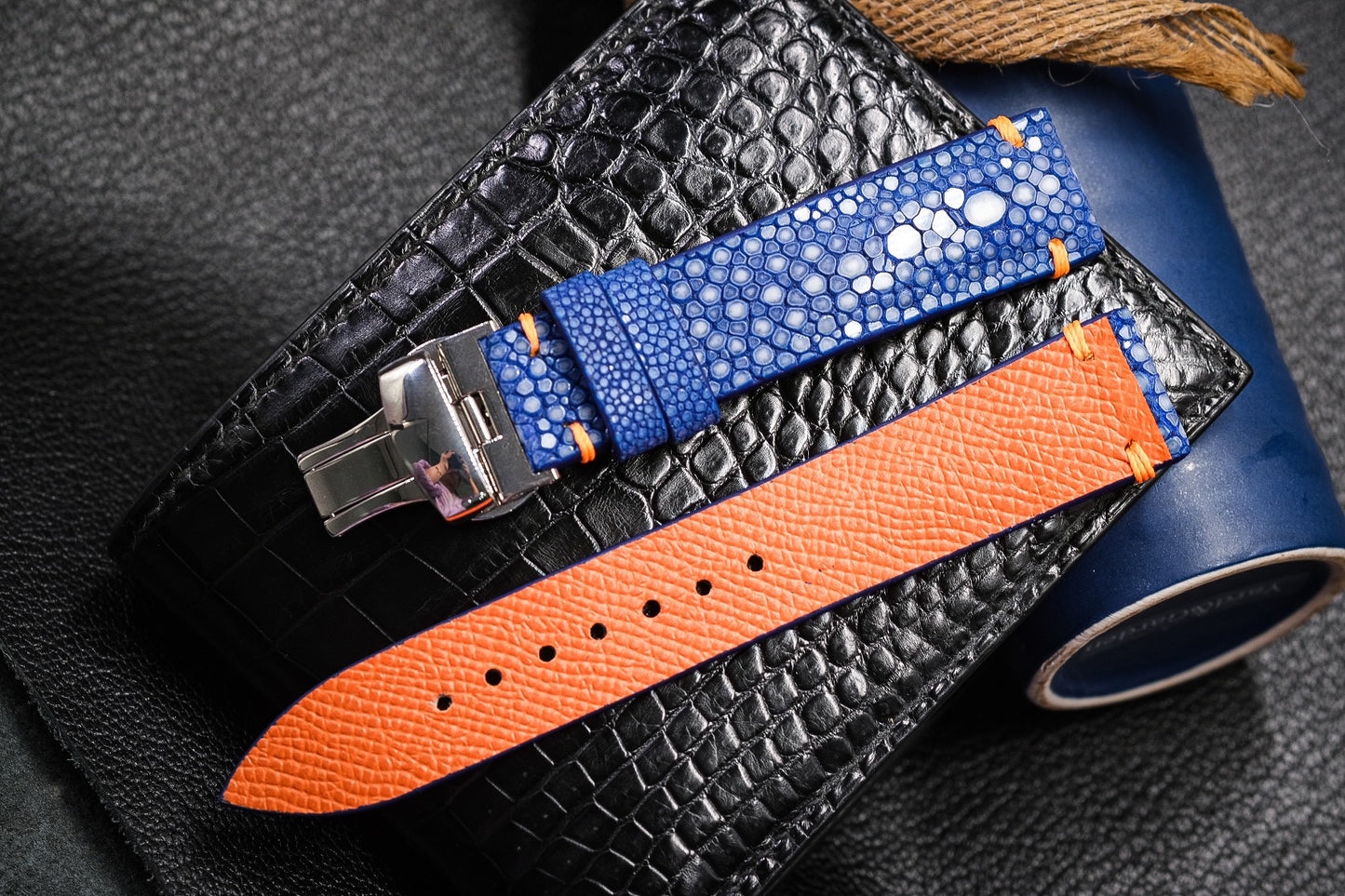 Blue double pearl stingray strap