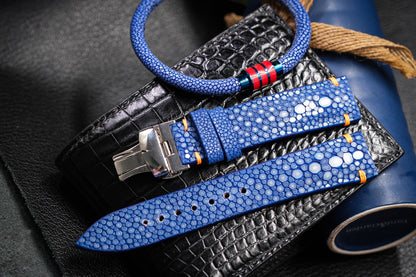 Blue double pearl stingray strap