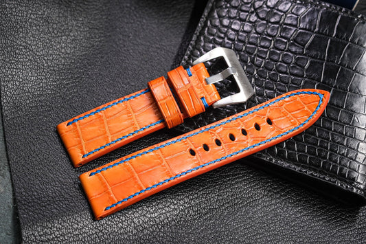 Custom orange color crocodile skin leather strap HDCSNS11