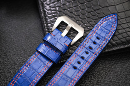 Custom blue color crocodile belly skin leather strap HDCSNS12