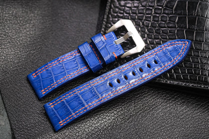 Custom blue color crocodile belly skin leather strap HDCSNS12