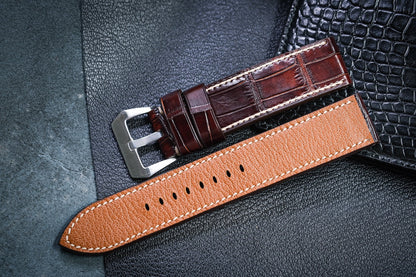 Custom handpainted dark brown color crocodile skin leather strap HDCSNS10