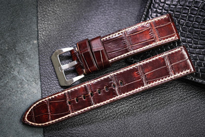 Custom handpainted dark brown color crocodile skin leather strap HDCSNS10