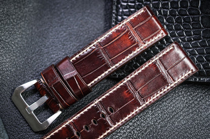 Custom handpainted dark brown color crocodile skin leather strap HDCSNS10