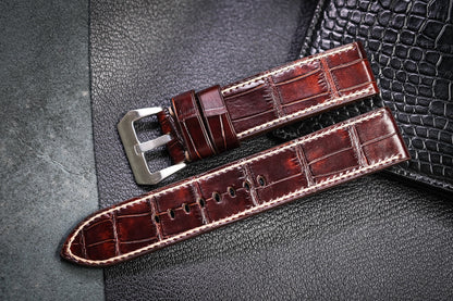 Custom handpainted dark brown color crocodile skin leather strap HDCSNS10