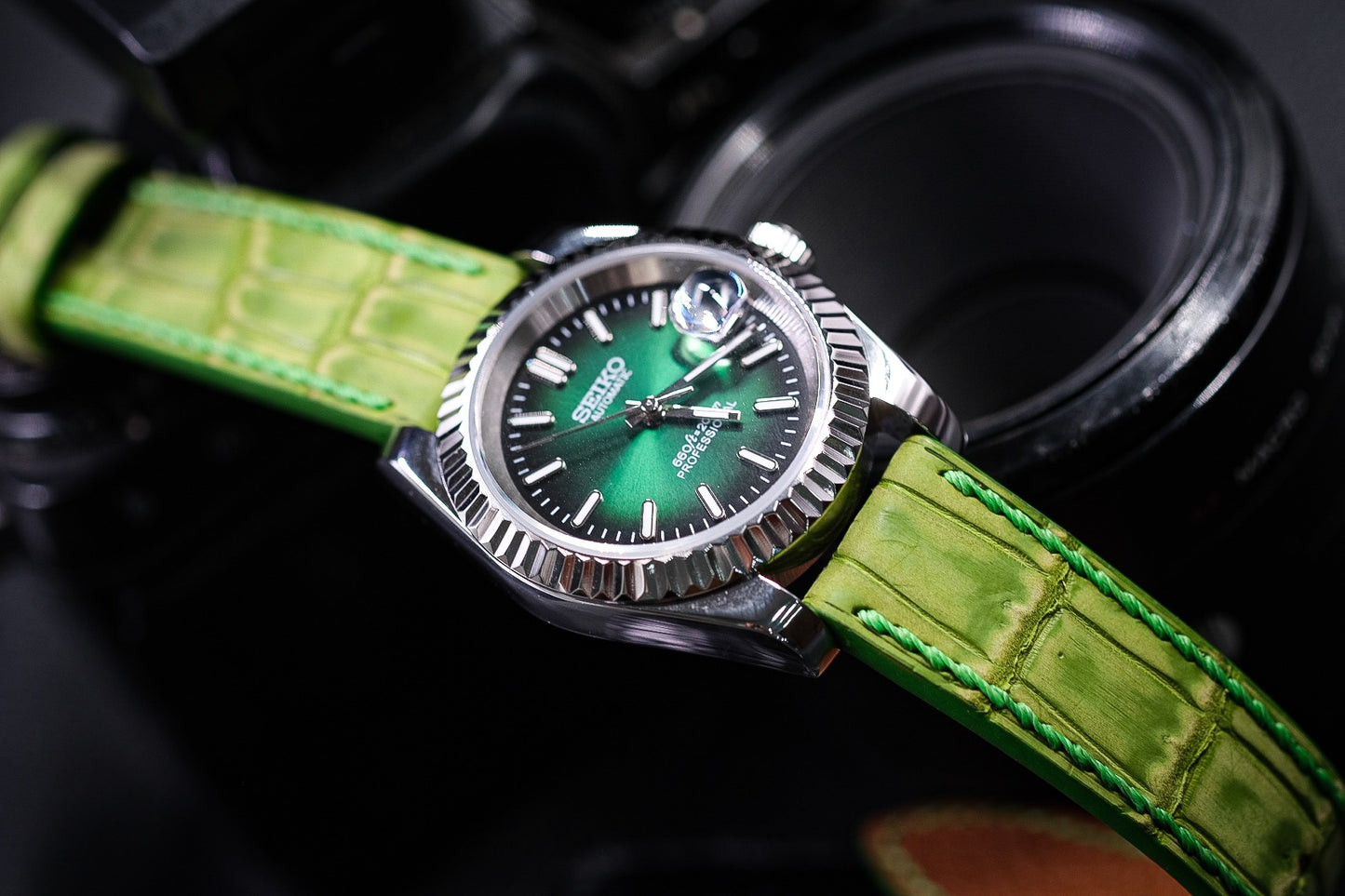 Custom lime green crocodile skin watch strap HDCSNS05