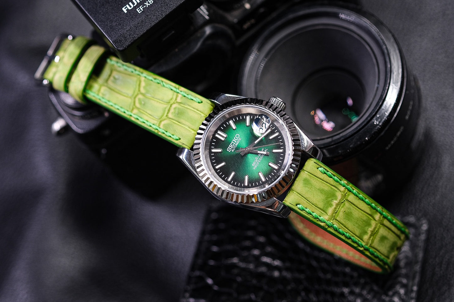 Custom lime green crocodile skin watch strap HDCSNS05