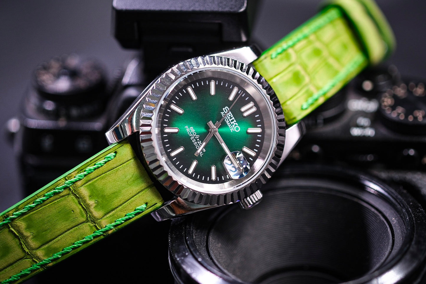 Custom lime green crocodile skin watch strap HDCSNS05