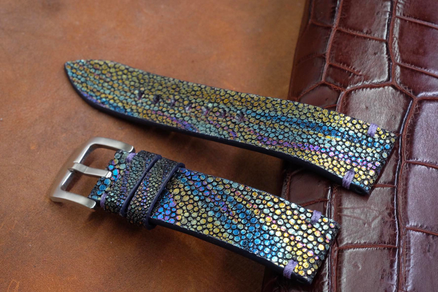 Bespoke Timascus stingray leather handmade watch strap HDST145