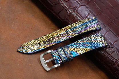 Bespoke Timascus stingray leather handmade watch strap HDST145