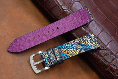 Bespoke Timascus stingray leather handmade watch strap HDST145