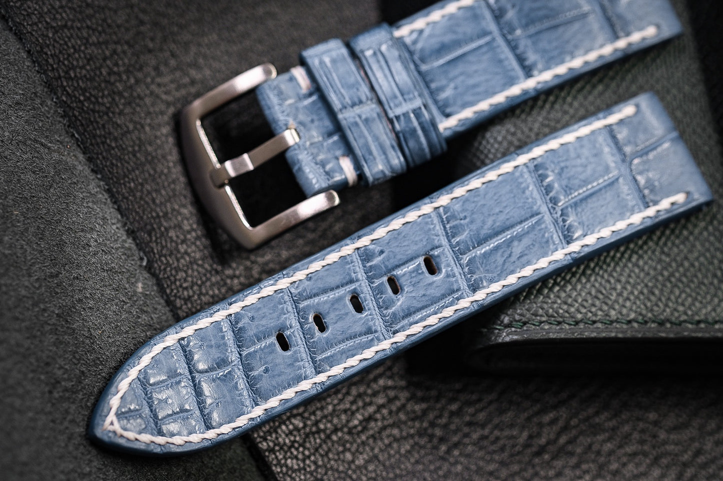 Custom sky blue color crocodile belly skin leather strap HDCSNS13