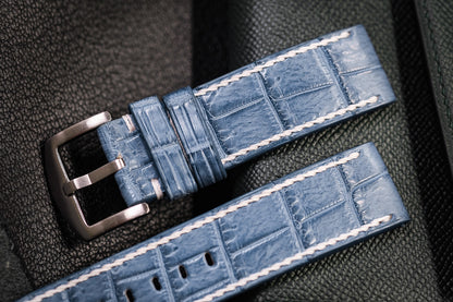 Custom sky blue color crocodile belly skin leather strap HDCSNS13