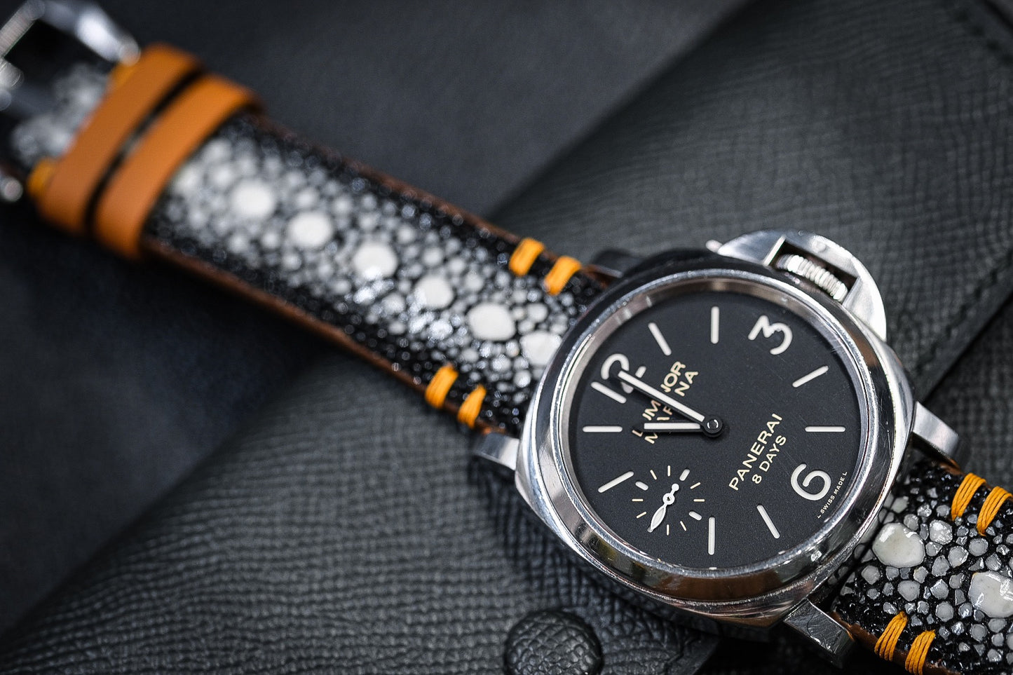 Black roay Strap With yellow Tribal Stitching For Panerai HDPAM39