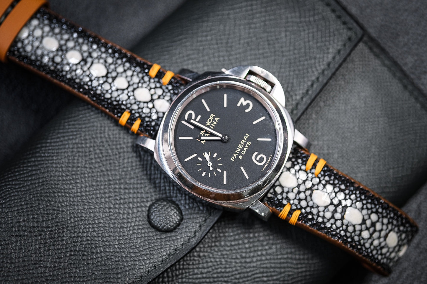 Black roay Strap With yellow Tribal Stitching For Panerai HDPAM39