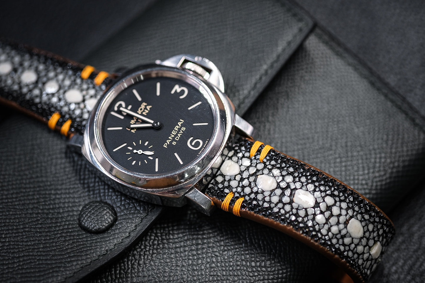 Black roay Strap With yellow Tribal Stitching For Panerai HDPAM39