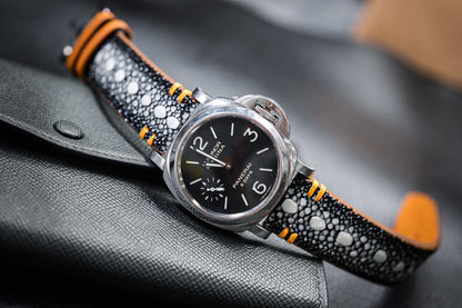 Black roay Strap With yellow Tribal Stitching For Panerai HDPAM39