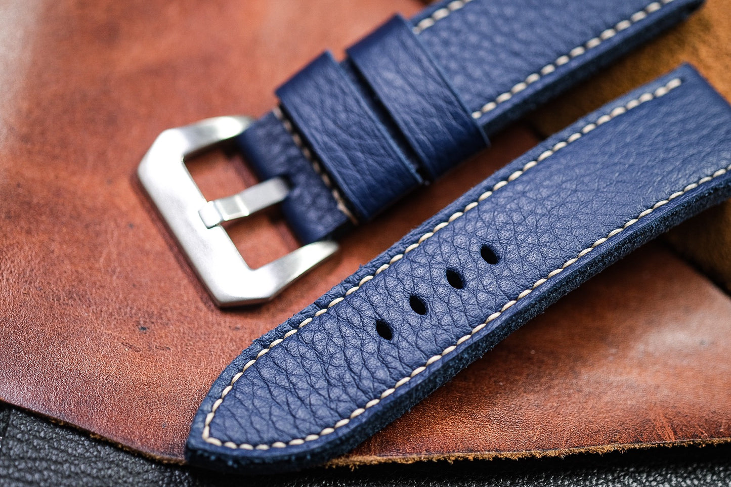 NAVY BLUE MILL LEATHER WATCH STRAP HDCA44