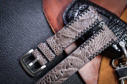 Dark grey ostrich leg leather watch strap HDOL62