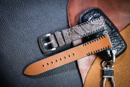 Dark grey ostrich leg leather watch strap HDOL62