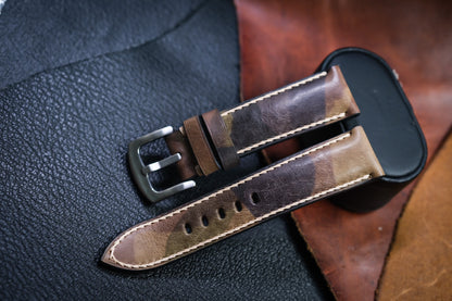 DARK GREY CAMEL COW LEATHER WATCH STRAP HDCA45