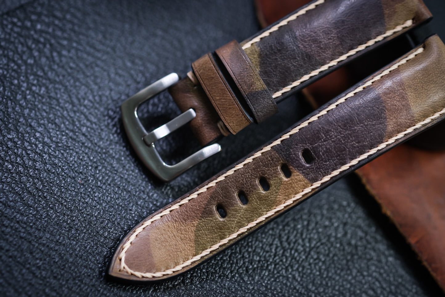 DARK GREY CAMEL COW LEATHER WATCH STRAP HDCA45