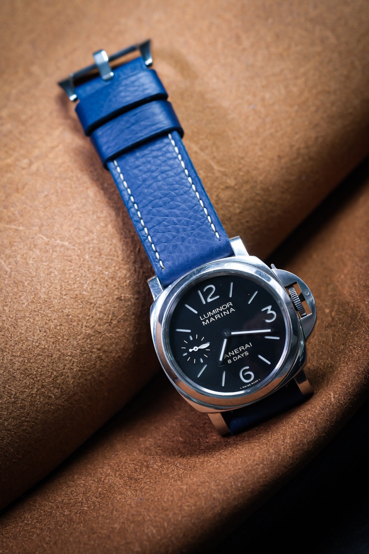 Navy blue mill leather handmade watch strap For Panerai HDPAM41