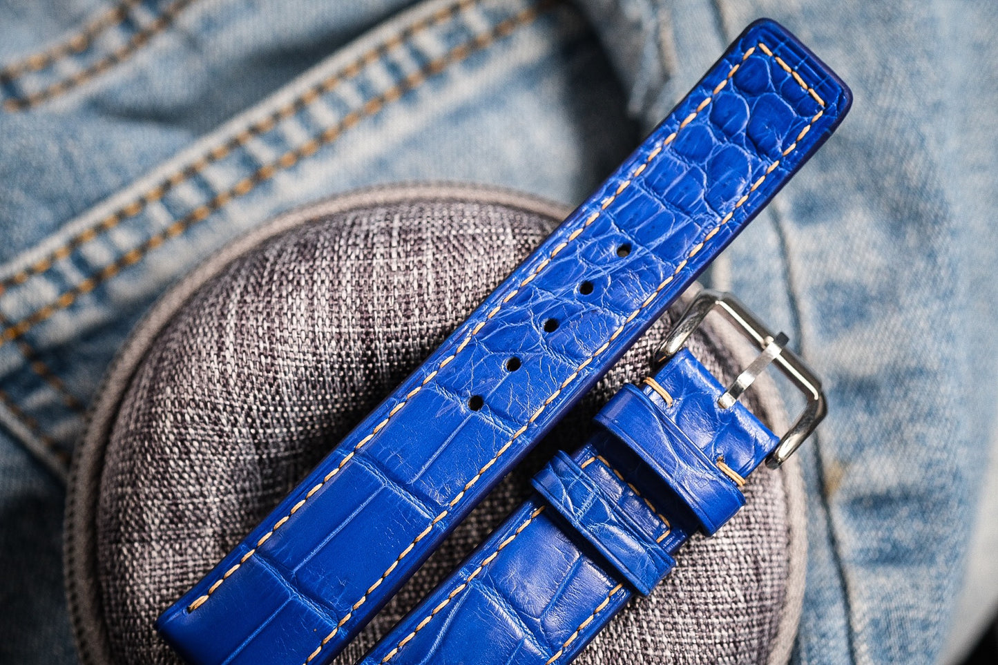 Blue crocodile leather strap HDCSNS18