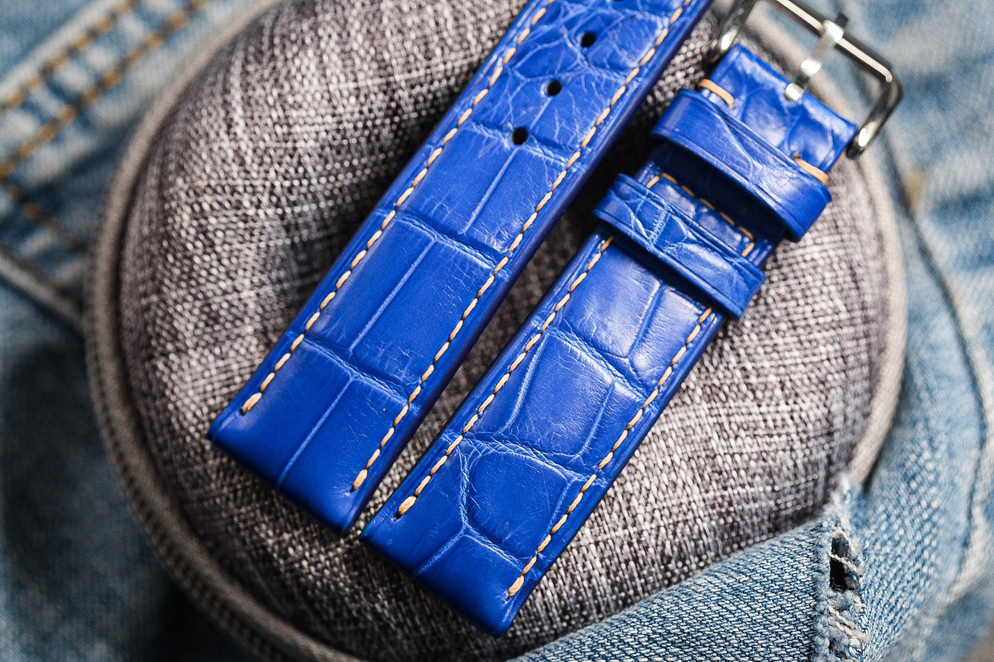 Blue crocodile leather strap HDCSNS18