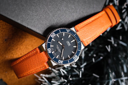 ORANGE EPSOM LEATHER WATCH STRAP FOR ORIS AQUIS HDCA49