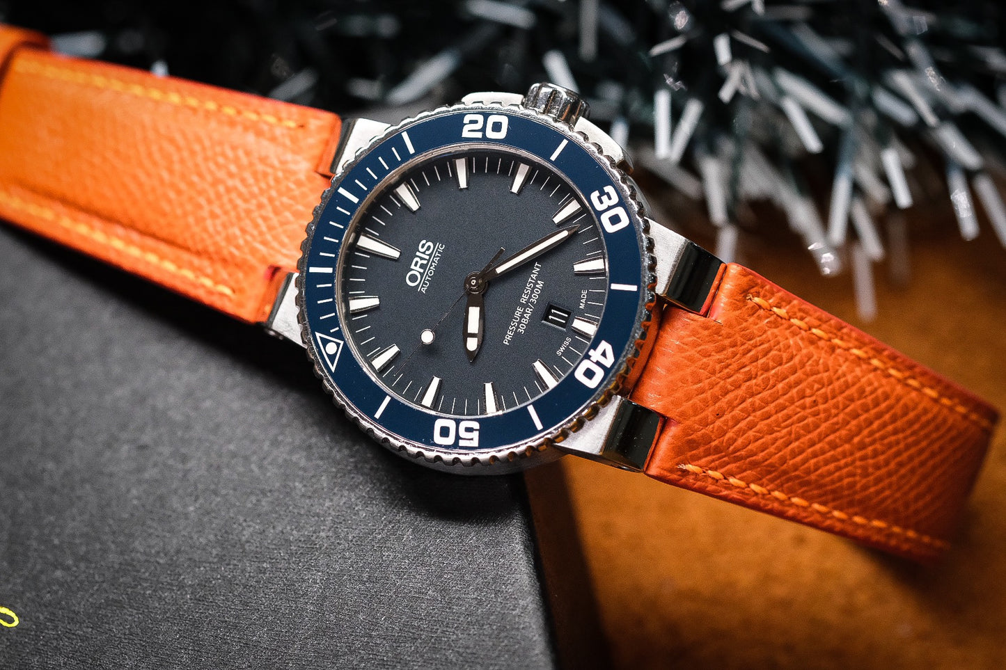 ORANGE EPSOM LEATHER WATCH STRAP FOR ORIS AQUIS HDCA49