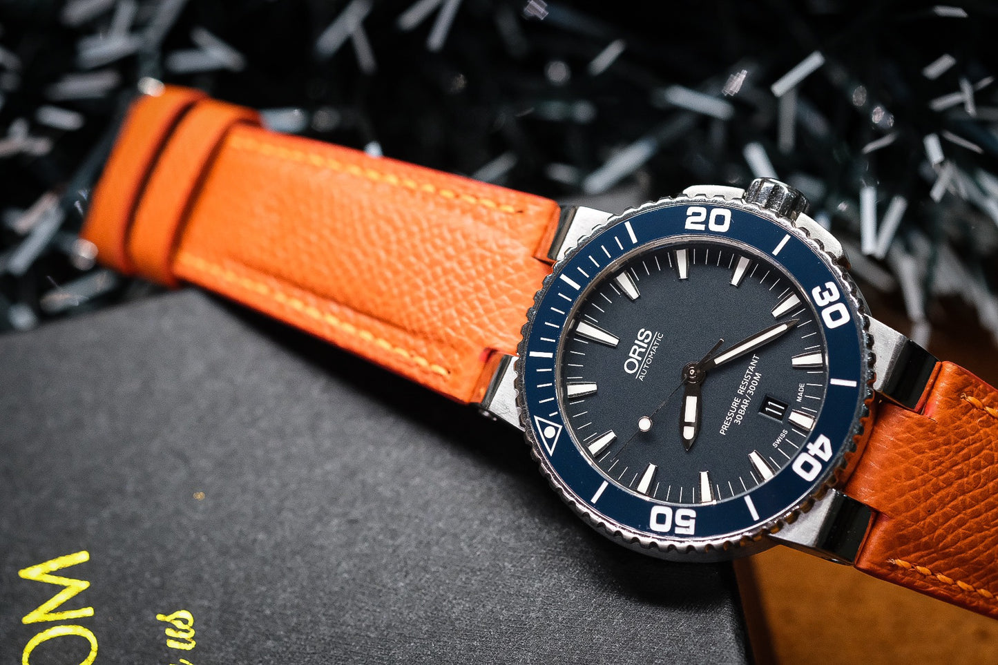 ORANGE EPSOM LEATHER WATCH STRAP FOR ORIS AQUIS HDCA49