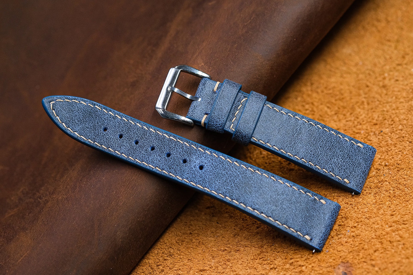 NAVY BLUE VINTAGE COW LEATHER WATCH STRAP HDCA47