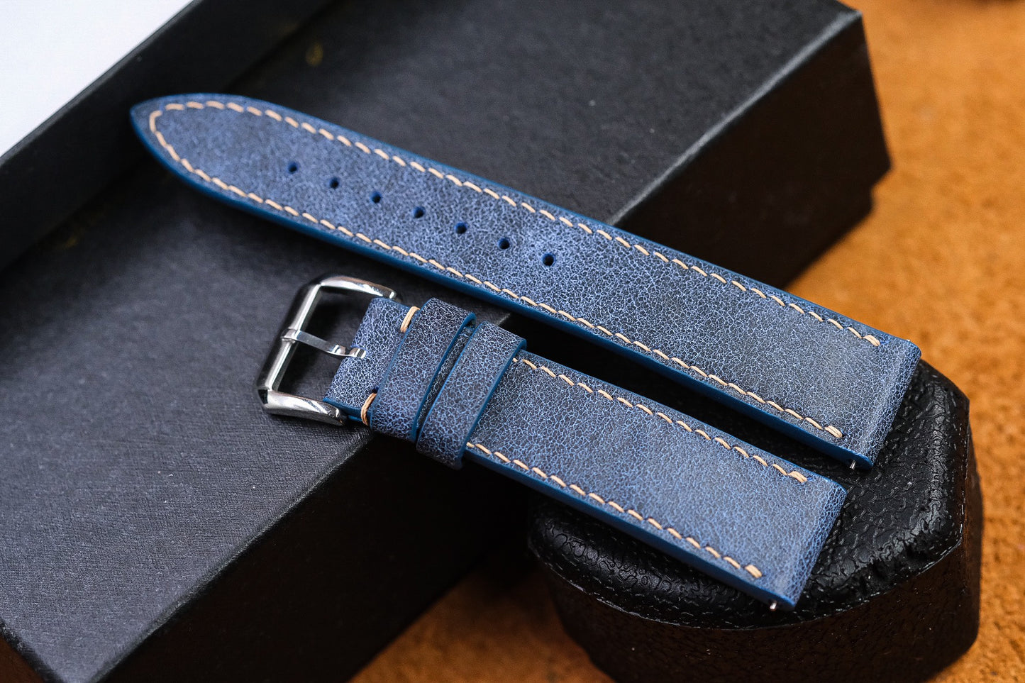 NAVY BLUE VINTAGE COW LEATHER WATCH STRAP HDCA47