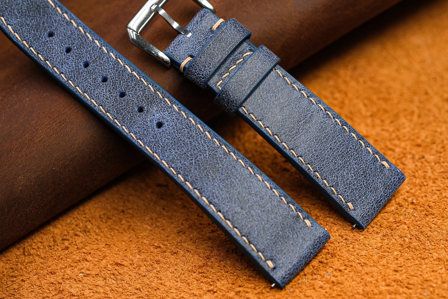 NAVY BLUE VINTAGE COW LEATHER WATCH STRAP HDCA47