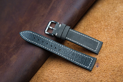 BLACK VINTAGE COW LEATHER WATCH STRAP HDCA48