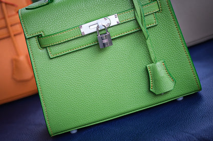 Green handmade leather handbag size 25cm HDHBCR14