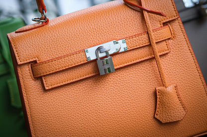 Orange handmade leather handbag size 25cm HDHBCR15